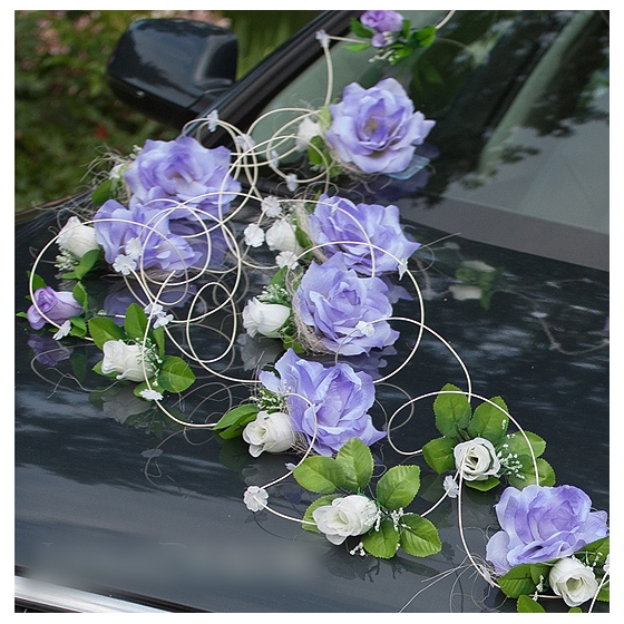 Dekoration für Hochzeitsauto Lila-Blau und Ivory