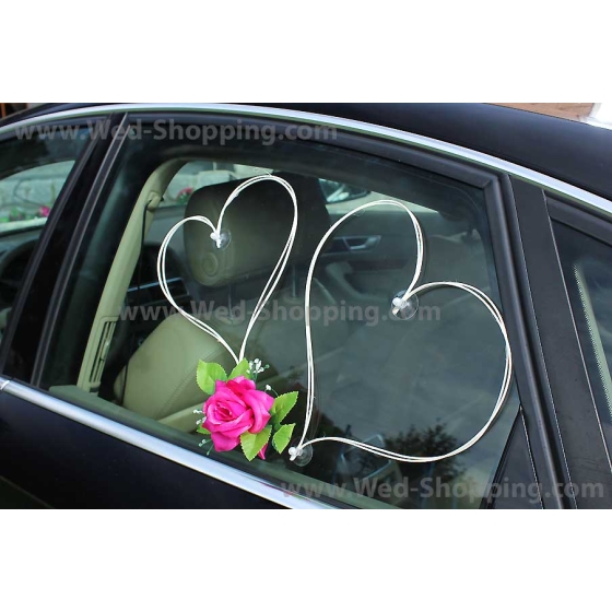 Autoschmuck Hochzeit Dunkelpink Roses Rattanherz