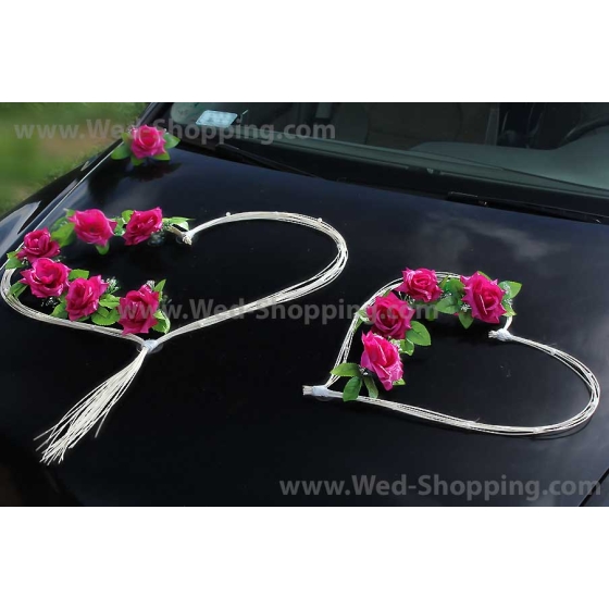 Autoschmuck Hochzeit Dunkelpink Roses Rattanherz