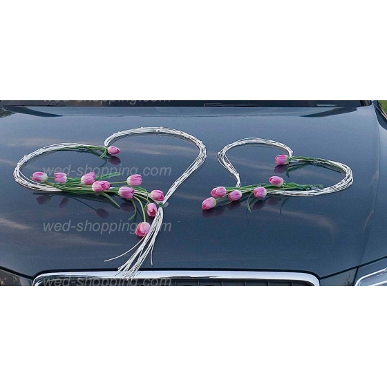 Hochzeitsauto Deko Tulpen Rattanherz