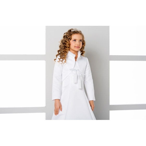 Eleganter Bolero aus Satin mit Fellkragen Kommunion