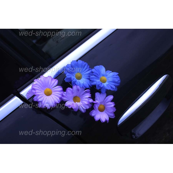 Hochzeitsschmuck für Auto violet-blau Gänseblümchen