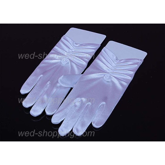 Dehnbares Satin  gekräuselte Erstkommunion Handschuhe