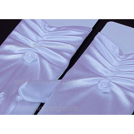 Dehnbares Satin  gekräuselte Erstkommunion Handschuhe