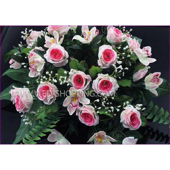 Hochzeitsauto Blumenstrauß Rosen und Orchideen - Rosa