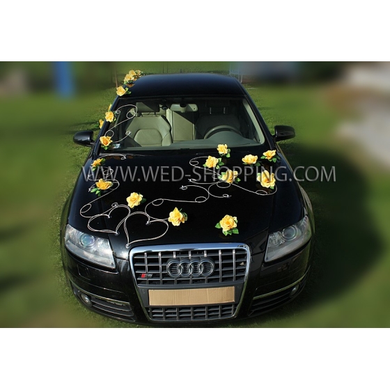 Gelbe Rosen Autoschmuck Hochzeit