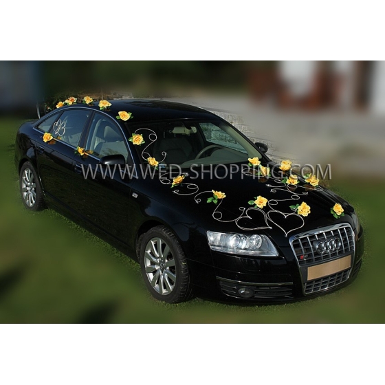 Gelbe Rosen Autoschmuck Hochzeit