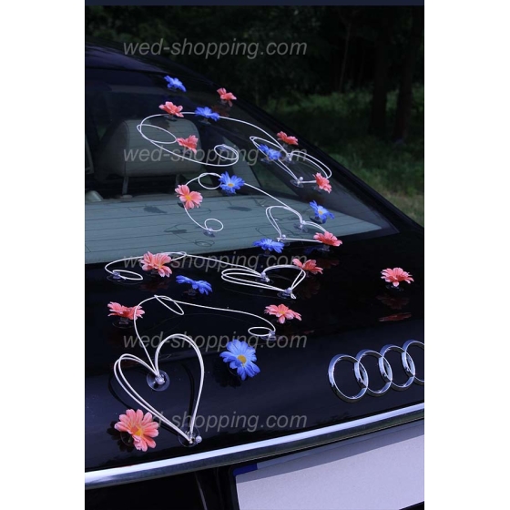Hochzeitsschmuck auto Pfirsich und Blau Gänseblümchen Rattan Herz