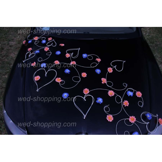 Hochzeitsschmuck auto Pfirsich und Blau Gänseblümchen Rattan Herz