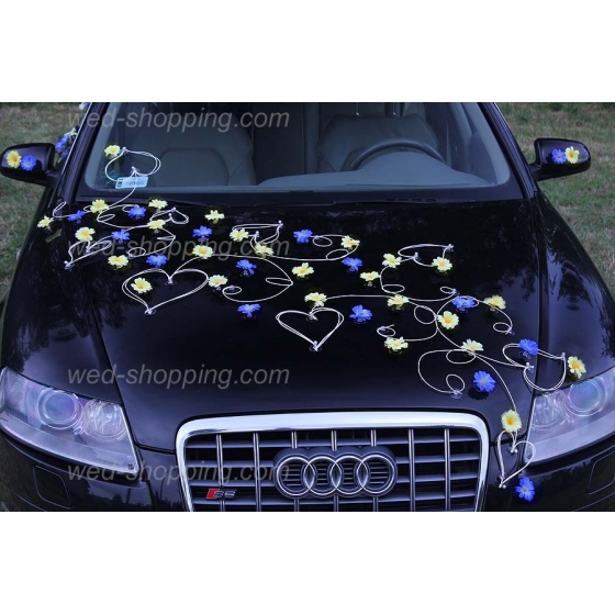 Hochzeitsschmuck für Auto gelb-blau Gänseblümchen
