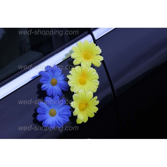 Hochzeitsschmuck für Auto gelb-blau Gänseblümchen