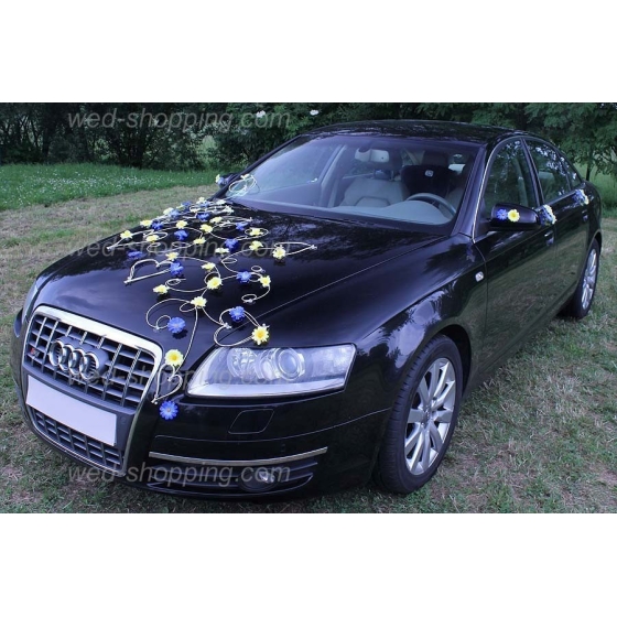 Hochzeitsschmuck für Auto gelb-blau Gänseblümchen