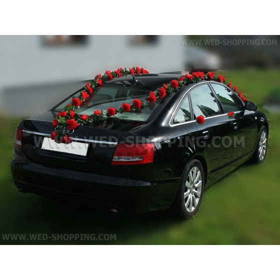 Hochzeitsauto Girlande roter Rosen