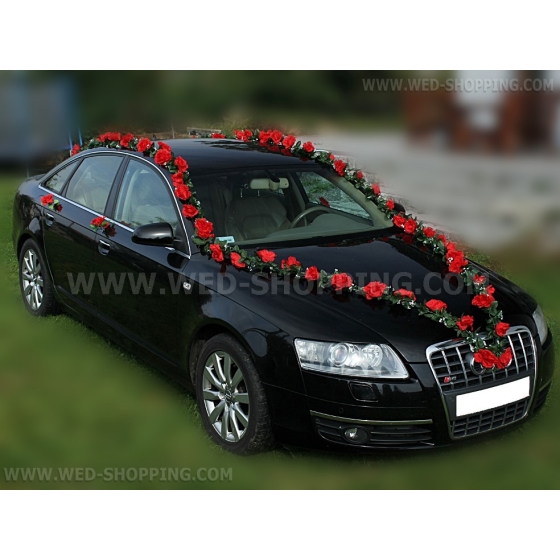 Hochzeitsauto Girlande roter Rosen