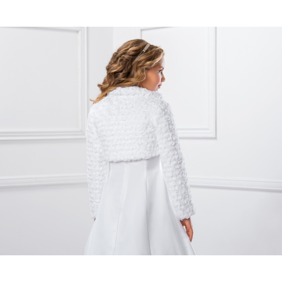 Kommunion Bolero aus Fellimitat mit Rosenmuster
