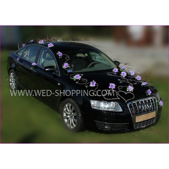 Autoschmuck Hochzeit Blumenschmuck Lila Rosen
