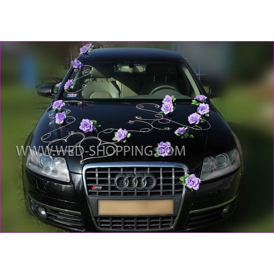 Autoschmuck Hochzeit Blumenschmuck Lila Rosen