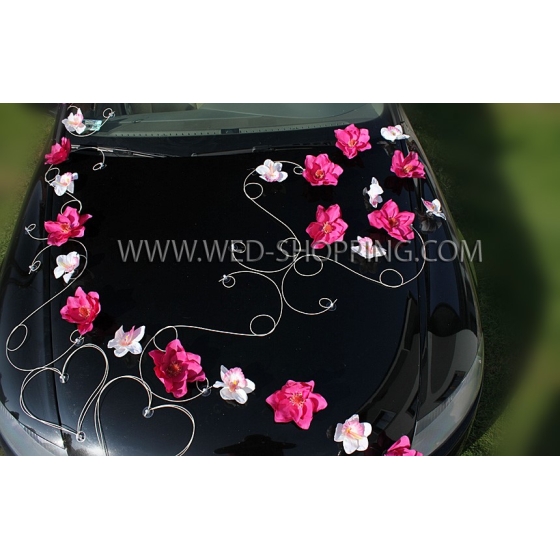 Hochzeit Auto Dekoration Kit - Rosa Dahlien und weiße Orchideen
