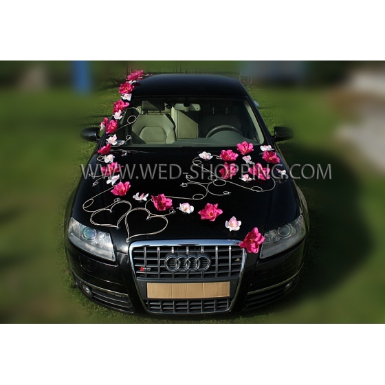 Hochzeit Auto Dekoration Kit - Rosa Dahlien und weiße Orchideen