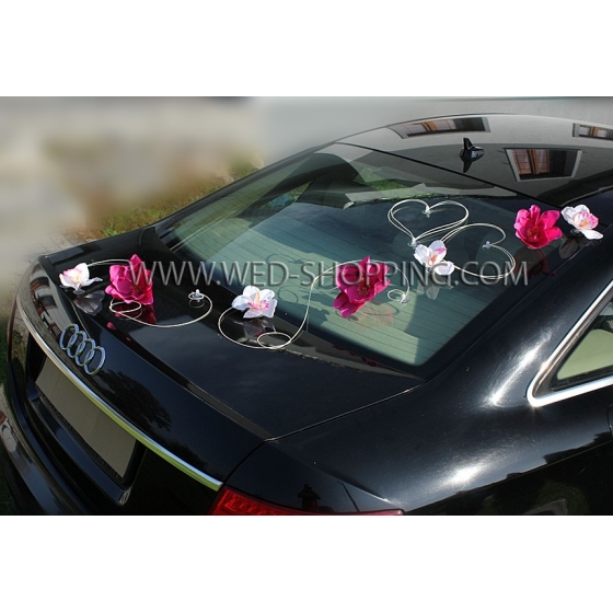Hochzeit Auto Dekoration Kit - Rosa Dahlien und weiße Orchideen