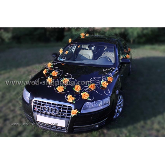 Autogesteck für Hochzeit Orange Rosen Rattan