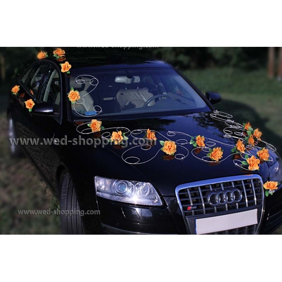 Autogesteck für Hochzeit Orange Rosen Rattan