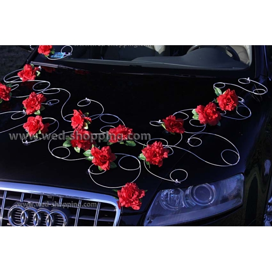 Brautauto Schmuck Rot Blumen