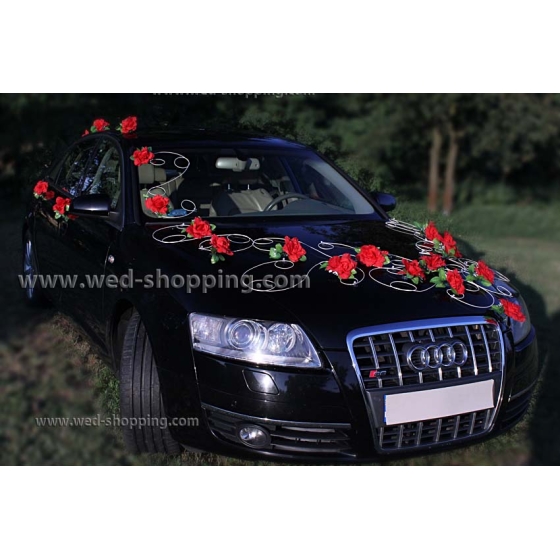 Brautauto Schmuck Rot Blumen
