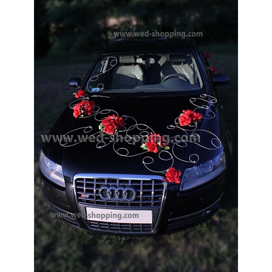 Brautauto Schmuck Rot Blumen
