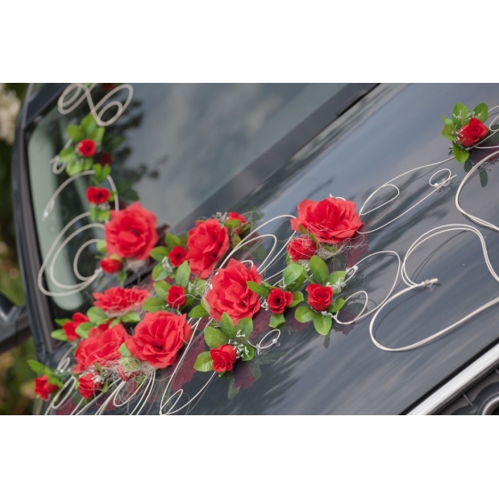 Rote Rosen Hochzeitsauto Dekoration Set Rattan Herzen