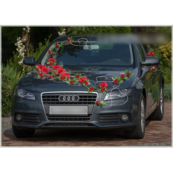 Rote Rosen Hochzeitsauto Dekoration Set Rattan Herzen