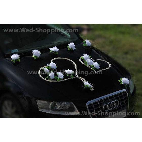 Autodeko Hochzeit Weiße Rosen Rattanherz
