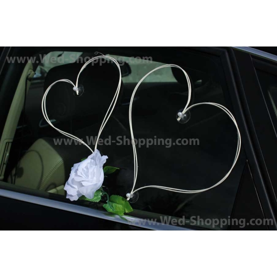 Autodeko Hochzeit Weiße Rosen Rattanherz