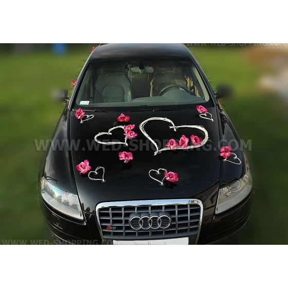Autoschmuck Herzen und dunkel rosa Orchideen