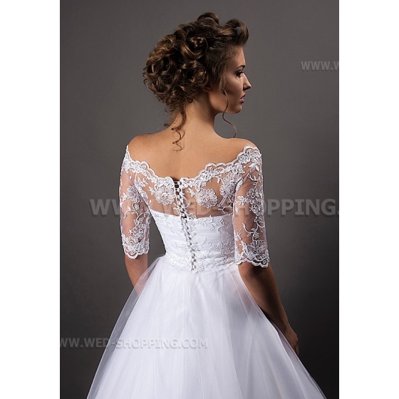 Weg-Schulter Spitze Brautbolero Hälfte lange Ärmel Spitze Elfenbein zurück Befestigungs - knöpfe