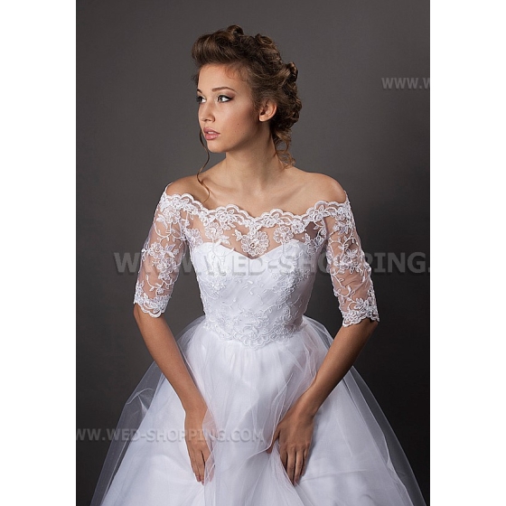 Weg-Schulter Spitze Bolero Hälfte lange Ärmel Braut Stickerei Spitze Elfenbein zurück Befestigungs - gebunden