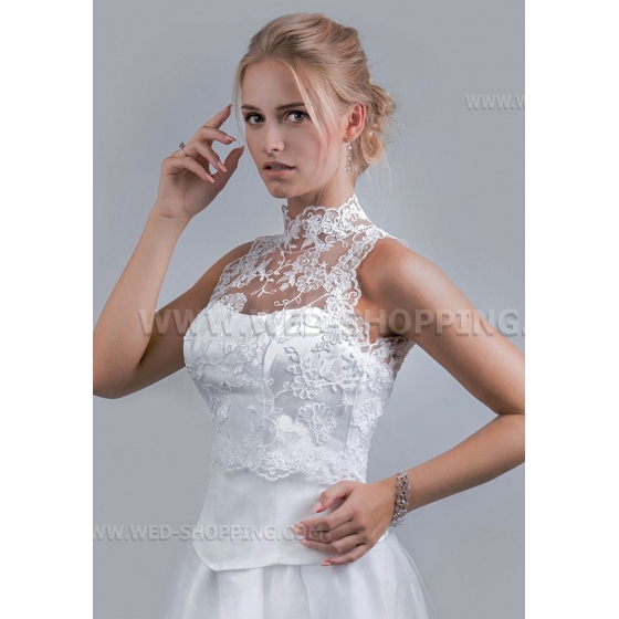 Hoher Halskragen Spitze-Bolero Hochzeit Jacke ärmellos Stickerei Spitze Tasten Befestigungs