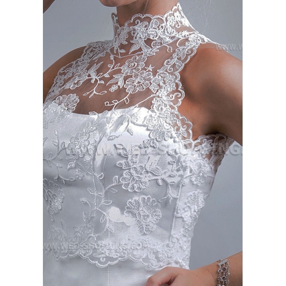 Hoher Halskragen Spitze-Bolero Hochzeit Jacke ärmellos Stickerei Spitze Tasten Befestigungs