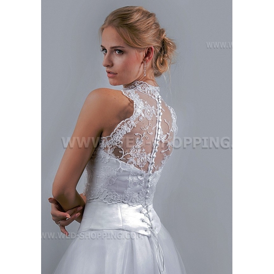 Hoher Halskragen Spitze-Bolero Hochzeit Jacke ärmellos Stickerei Spitze Tasten Befestigungs