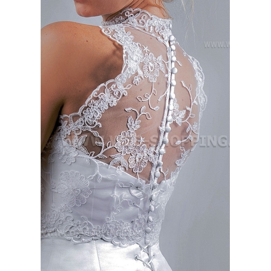 Hoher Halskragen Spitze-Bolero Hochzeit Jacke ärmellos Stickerei Spitze Tasten Befestigungs