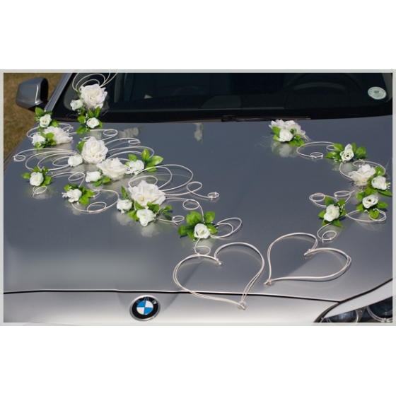 Set Autoschmuck für Hochzeit aus Weißen Rosen