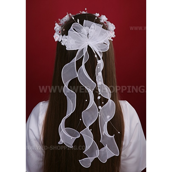 Weiß und Rosa Kopfschmuck Haarschmuck Tiara Diadem Kommunion Kranz